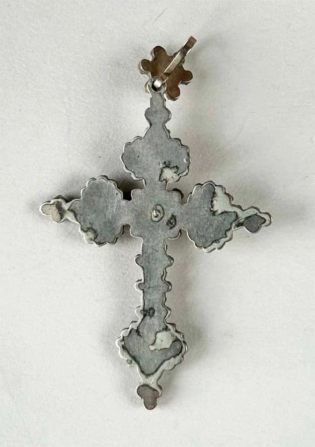 Starožitný nádherný kříž s českými granáty - 6cm