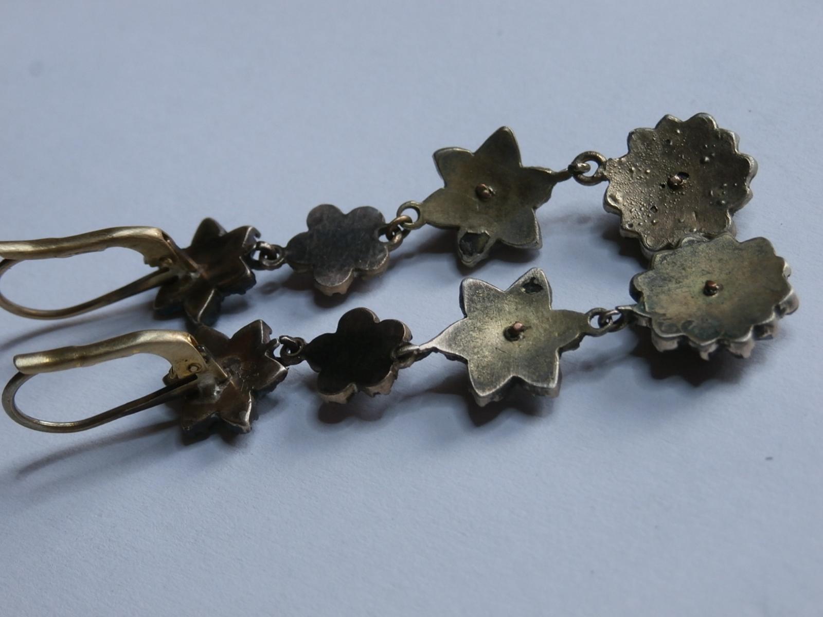 Krásné obrovské 6,2cm starožitné náušnice české granáty