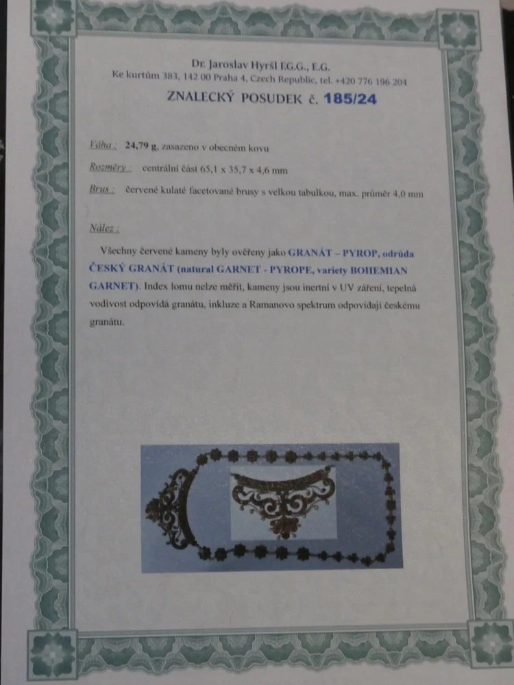 Bidermaier náhrdelník s českými granáty a perličky + posudek
