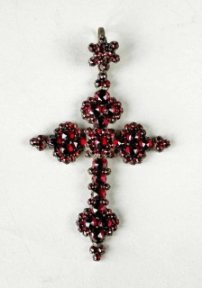 Starožitný nádherný kříž s českými granáty - 6cm